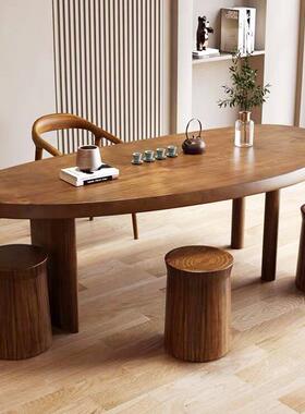 KJP家实木松用木胡桃色茶台客异形长方形桌子茶几异厅形茶桌阳台