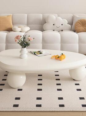 现代简约奶风白色水滴型茶几厅家用网红寓茶桌酒客店公椭圆GNW桌