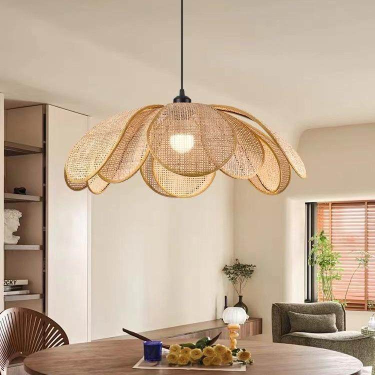 餐厅吊灯日833式编织宿房间卧风室原客厅灯藤编花瓣创意个性木民,家装灯饰光源,智能吊灯,淘宝优惠券,粉丝福利购,淘宝优惠卷