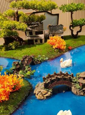 店摆件餐F967H5SJ景桌中间摆花桌转摆盘花装饭饰品饭店餐厅微缩观