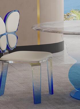 奶油厚亚16069克力悬浮组蝴蝶餐椅轻奢极简高端风微晶石圆形餐桌