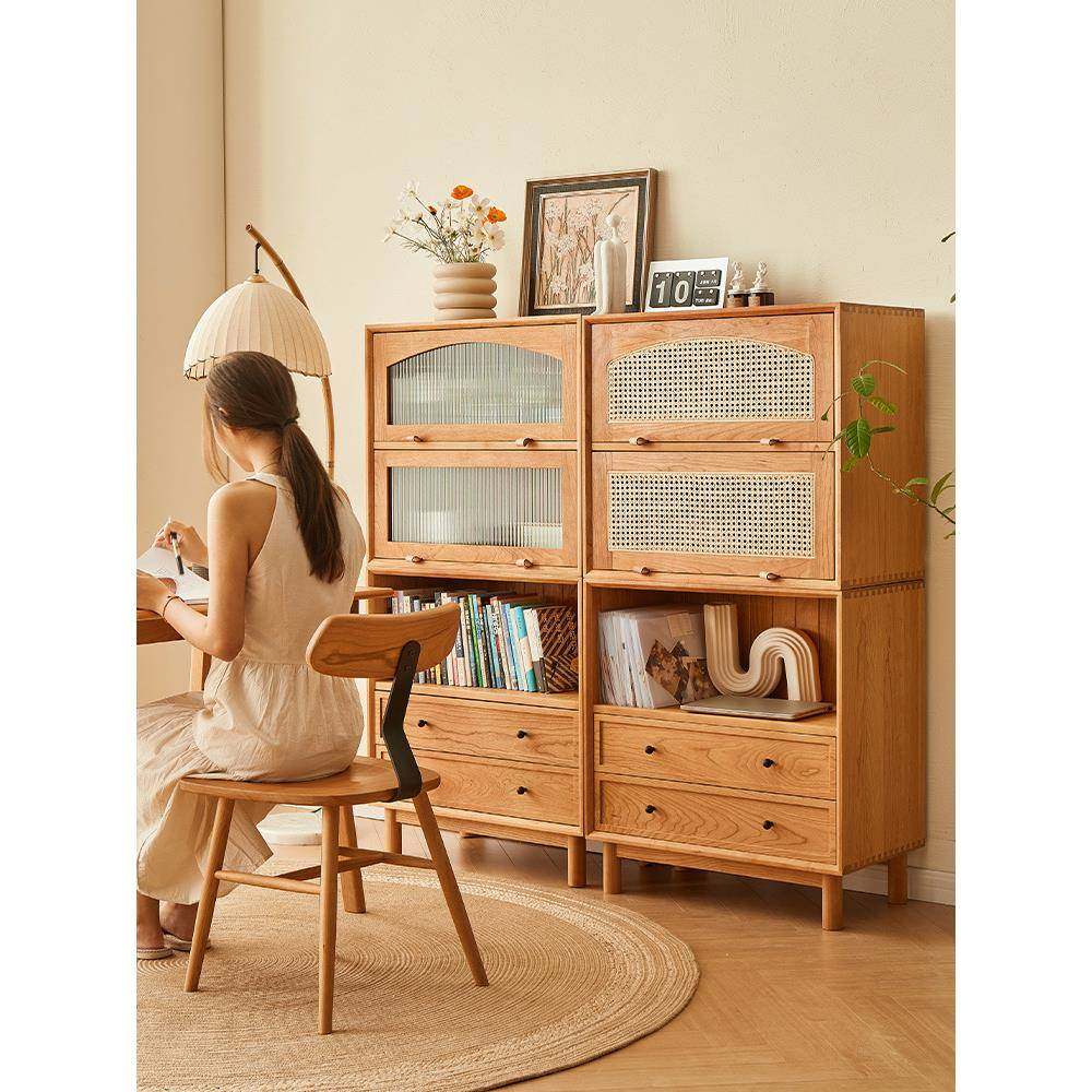 玎全实木矮书柜樱桃木日XZ8788式客厅储物亚收纳玻璃积门柜木组合,住宅家具,书架,淘宝优惠券,粉丝福利购,淘宝优惠卷