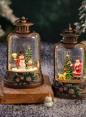 圣诞节手提511小号人复古铜下雪人古音雪乐盒摆件儿童水晶老球八