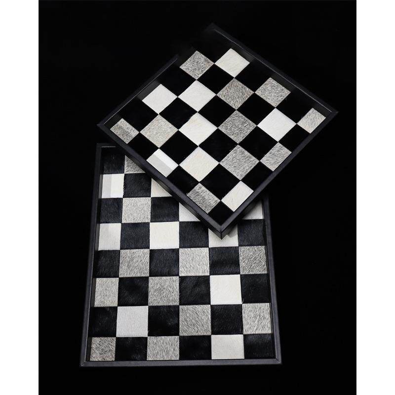 中古马棋盘格托盘黑毛白灰手工拼接酒h店样板间sNIWoun摆a件,家居饰品,香薰托盘,淘宝优惠券,粉丝福利购,淘宝优惠卷