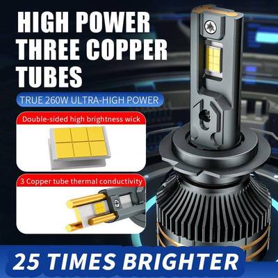 灯新品三铜管大功率K95PRO60W汽车LED大62000K灯白光LED车灯H4H7