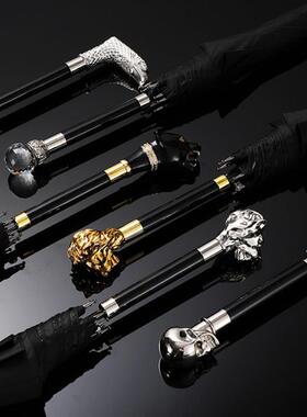 SI6K英伦古风轻奢雨伞长柄复绅433伞士人双自动太阳纯黑色防晒晴