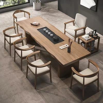 现代简约实茶桌木盘一体泡茶桌茶椅组合用新MCR中式轻奢家茶台大