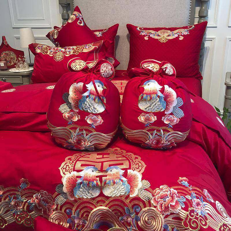 贵[人气]九喜狐30结婚抱婚庆绣枕喜字妃枕双囍红色靠枕鸳鸯龙刺凤