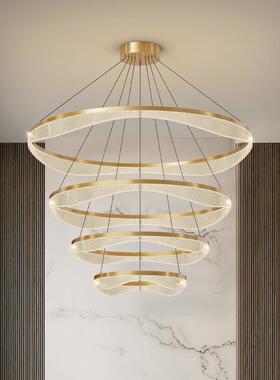 简轻奢全铜吊灯l复oft楼梯挑大灯极别墅式高端主空灯客厅餐227厅