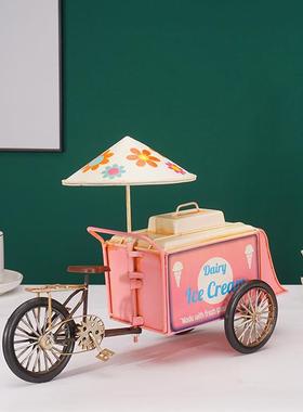 复古冰淇淋车桌面件TB665637模型铁艺甜品店窗间酒柜橱样板装饰品