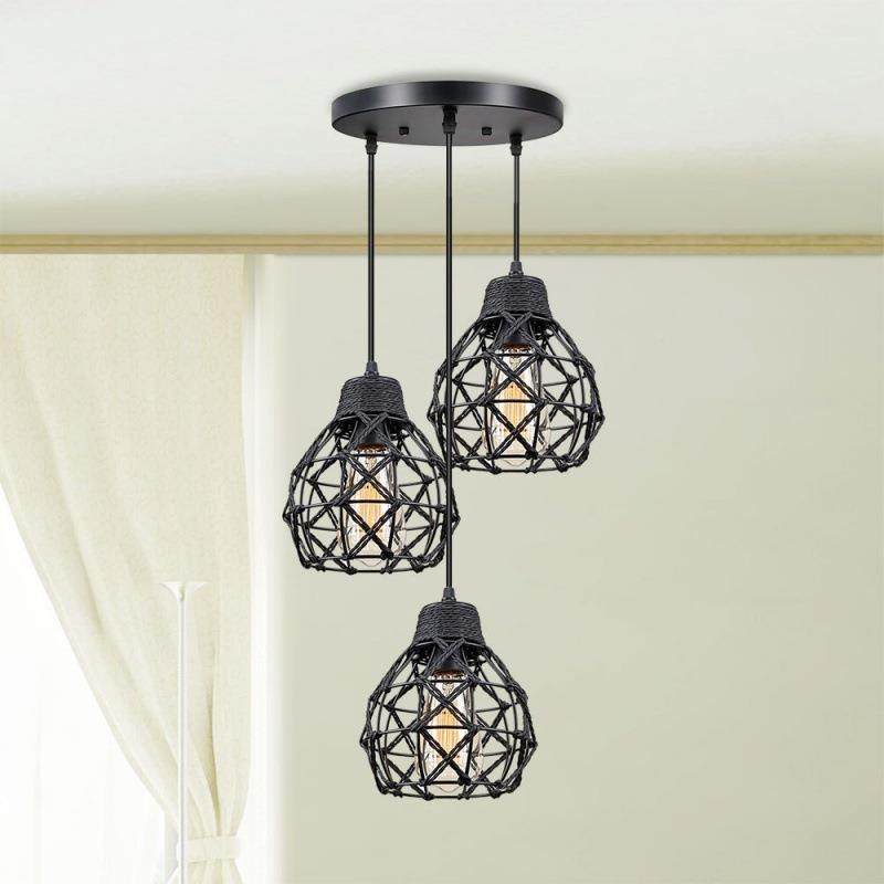 复古工业lot3铁f笼子麻绳吊灯美BJ00015式头室客厅卧个性创意吊灯,家装灯饰光源,智能吊灯,淘宝优惠券,粉丝福利购,淘宝优惠卷