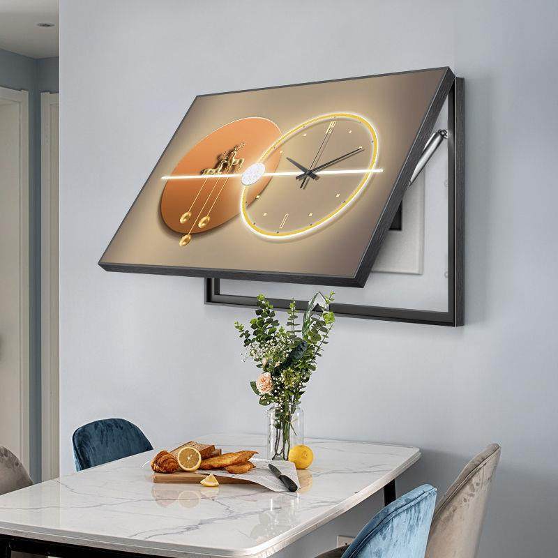 现代轻奢厅电表箱装饰挂画带钟表餐挡电箱画翻盖式总开39842533遮