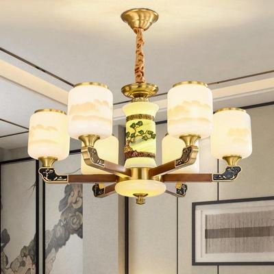 新式客厅吊灯铜实木灯具大气中风家国用31书房别墅全复式楼中灯具