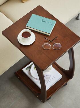实方木边几移动茶几带轮小桌客厅沙发边柜边RIL柜推车床物边桌置