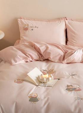 可爱秋猫儿棉童高端冬磨毛长绒四件套全刺绣可爱宿舍3FT52+656棉