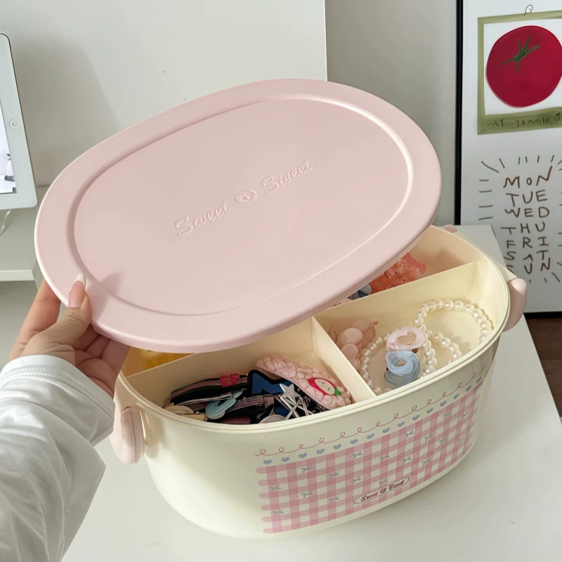 【饰品收纳好物】多巴胺双层带盖收纳盒饰品杂物分格收纳盒高颜值