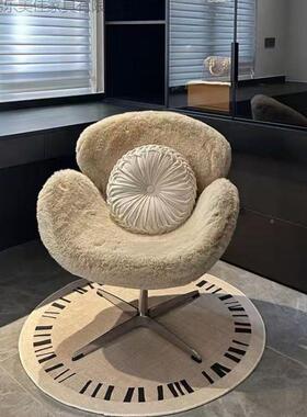 天鹅椅布艺梳纯IVG色沙发妆椅奶油风舒适升旋转化椅皮艺休闲降椅