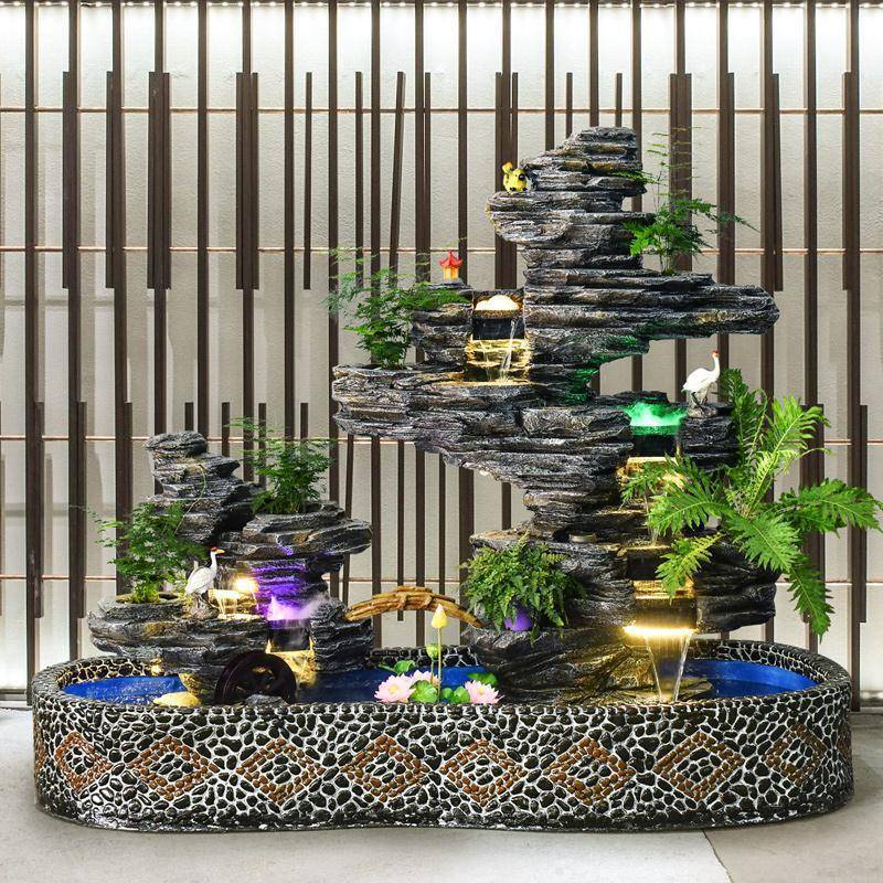 大型假山流WIN水喷泉瀑户外别墅庭院花园内风布水财鱼室池景招观