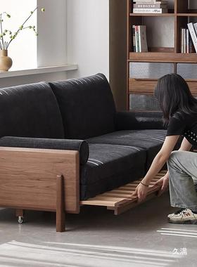 新中厅式木布SUY艺沙发沙发床两实用可折叠发伸缩客胡桃木沙可以