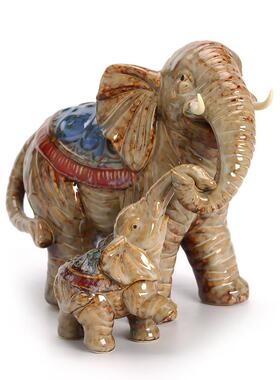 厂家直创意陶瓷工供艺品窑变釉客母子象家居书房摆饰YJE中式厅摆