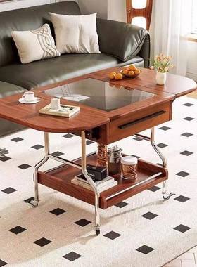 中古风可折叠茶几几移动收纳家用阳小户可型客厅移XBM动圆桌台边