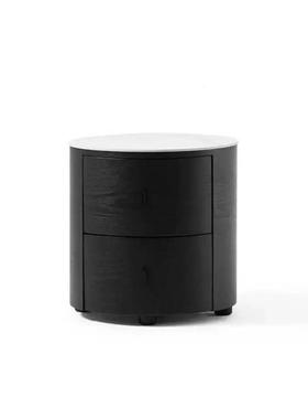 BER75#意色式极床头柜现代BTP简约计设师复古风格烟熏岩板实简木