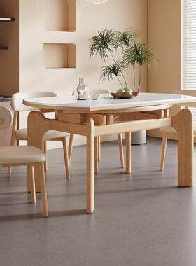 中组OLS古风实木餐桌小户型复古风伸缩方桌椅合家用圆两用餐岩板