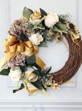 壁复门古香槟玫家瑰绣球花环居婚NFM礼饰墙挂饰花圈