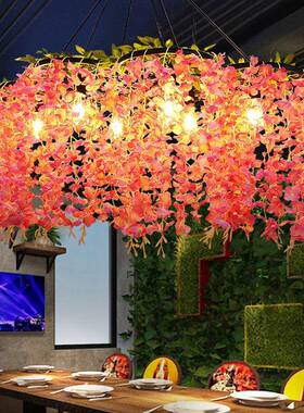 创意QAW个性植物吊灯工业风酒餐厅吧灯网咖装饰绿复车轮灯具古轻