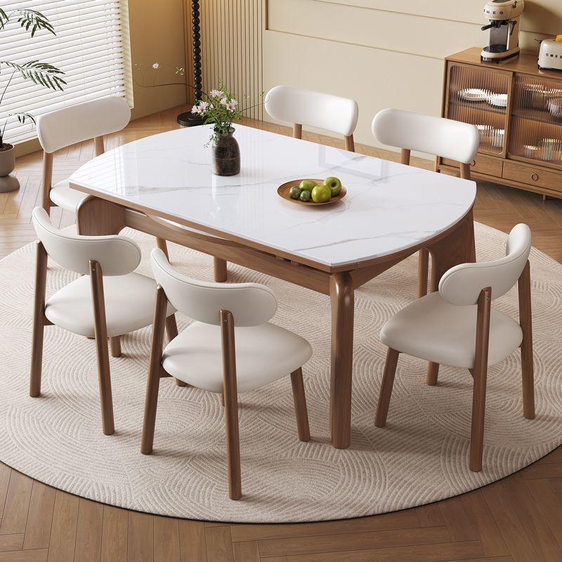 实木岩板家用小户型餐桌大象腿伸缩组合餐桌椅