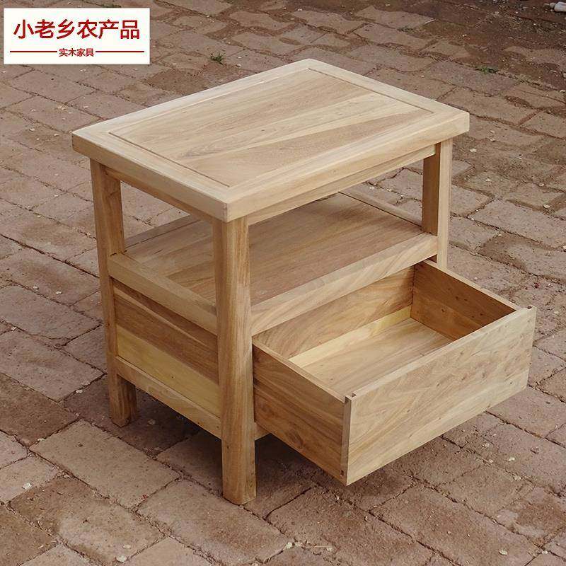 W7小老乡床头实柜约边柜老榆木新中式简木收柜储物柜清纳VCX漆色