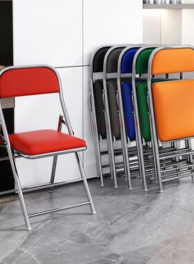 不锈家钢折叠椅靠凳脑用餐饮背业红色会议办公电老RKZ式软包餐P^