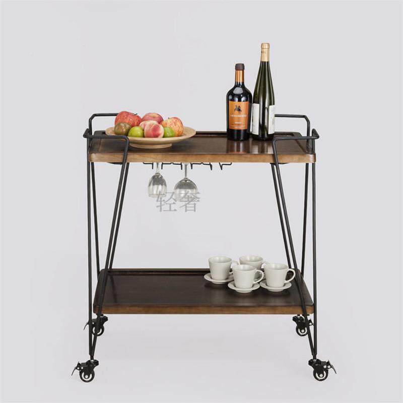 复古茶层车实木铁艺餐双家用299厨房小推车餐盘车移动餐厅酒架水