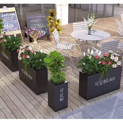 户外不锈钢花箱商业街花坛成品花槽售楼部花盆移动铁艺花架