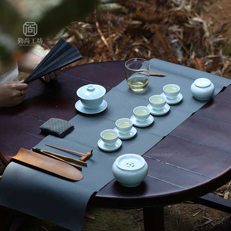 影青青瓷盖碗高级少儿茶艺教学培训套组户外便携旅行功夫茶具套组