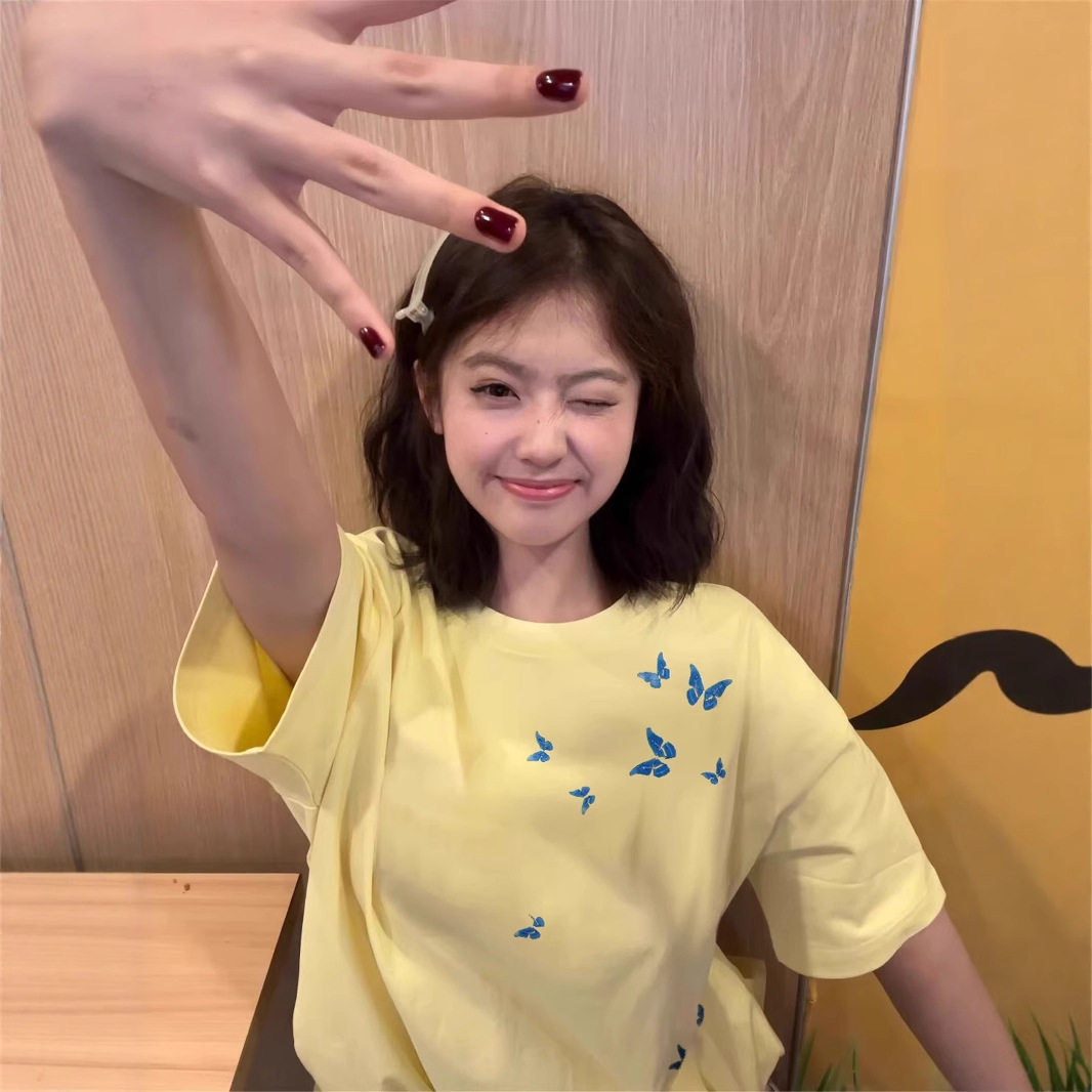 2025新款爆款纯棉短袖t恤女夏季设计感小众美式宽松半袖正肩上衣