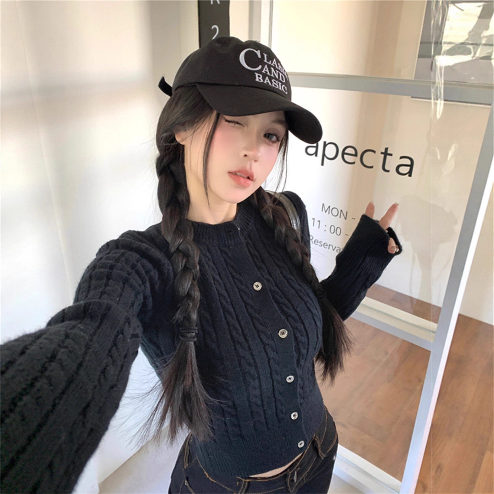 黑色麻花毛衣开衫女款2025新款秋冬冬内搭修身短款打底针织上衣潮