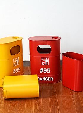 欧式铁艺复古油桶装饰垃圾筒个性创意实用家居道具摆件工业风软装