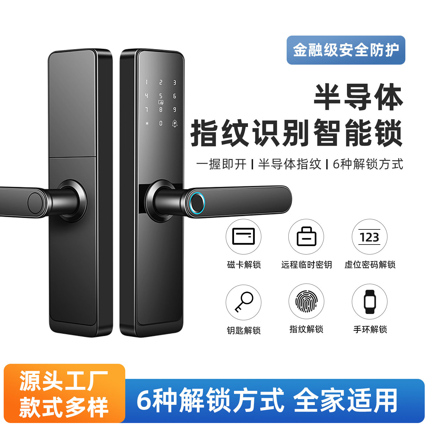智能半导体指纹识别室内门锁家用防盗智能锁隐藏式锁芯