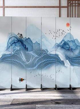 新中式山水屏风26854隔断墙厅折叠移动办公挡室客内简卧室遮现代