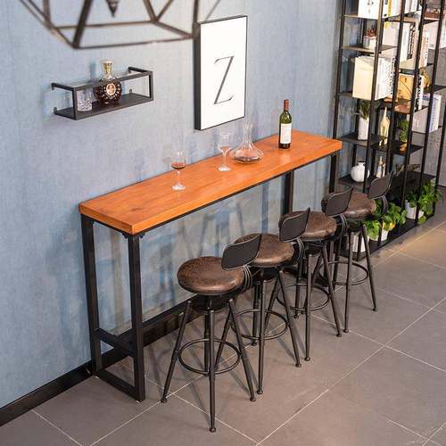 艺桌935实木铁吧台组合桌椅高长脚条桌代简约酒条椅子桌家现用酒