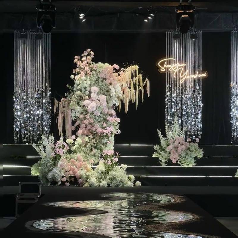 婚庆亮片圆礼形XHM珠串婚顶线帘舞台背景亚克吊力珠子帘装饰挂炼