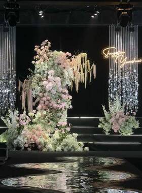 婚庆亮片圆礼形XHM珠串婚顶线帘舞台背景亚克吊力珠子帘装饰挂炼