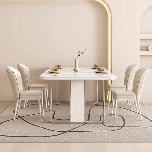 鼎立诚奶风岩板餐式桌油法现代简约家655445用小户型轻奢网红长方