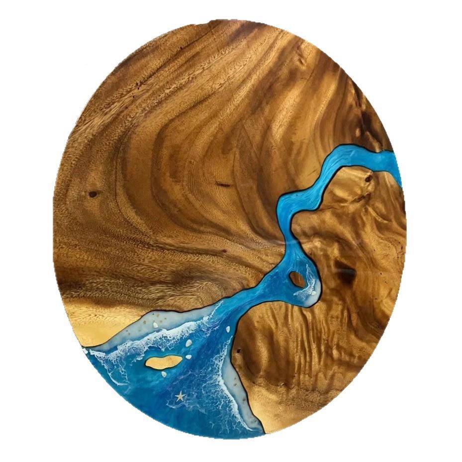 脂雕刻河流树圆桌桃ZZL木树脂胡实木大板桌白杨木现板代简约茶桌