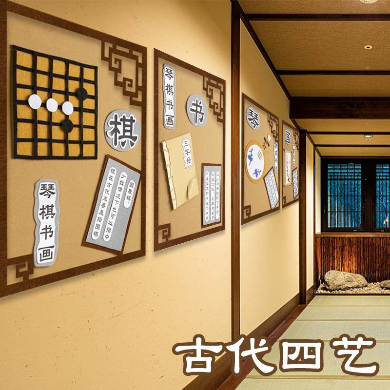 幼儿园画琴棋书中国风区角走廊HYuuwttw教室墙面饰布题置环创装饰