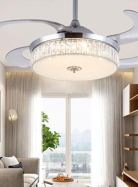 l吸ed隐882形欧式水风扇灯客厅餐卧室吊扇灯现代简约顶风扇灯厅晶