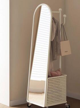 奶油风全身镜BWN旋转衣镜试衣穿移动落地镜挂衣架落地式镜一体衣