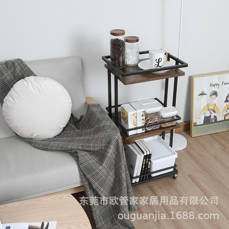 落地式分层置物收纳架厨房客厅简易展示储物架可移动木艺收纳推车