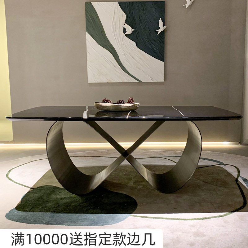 高端餐桌意式现代简约蝴蝶脚马肚形家用饭桌大理石餐桌防烫
